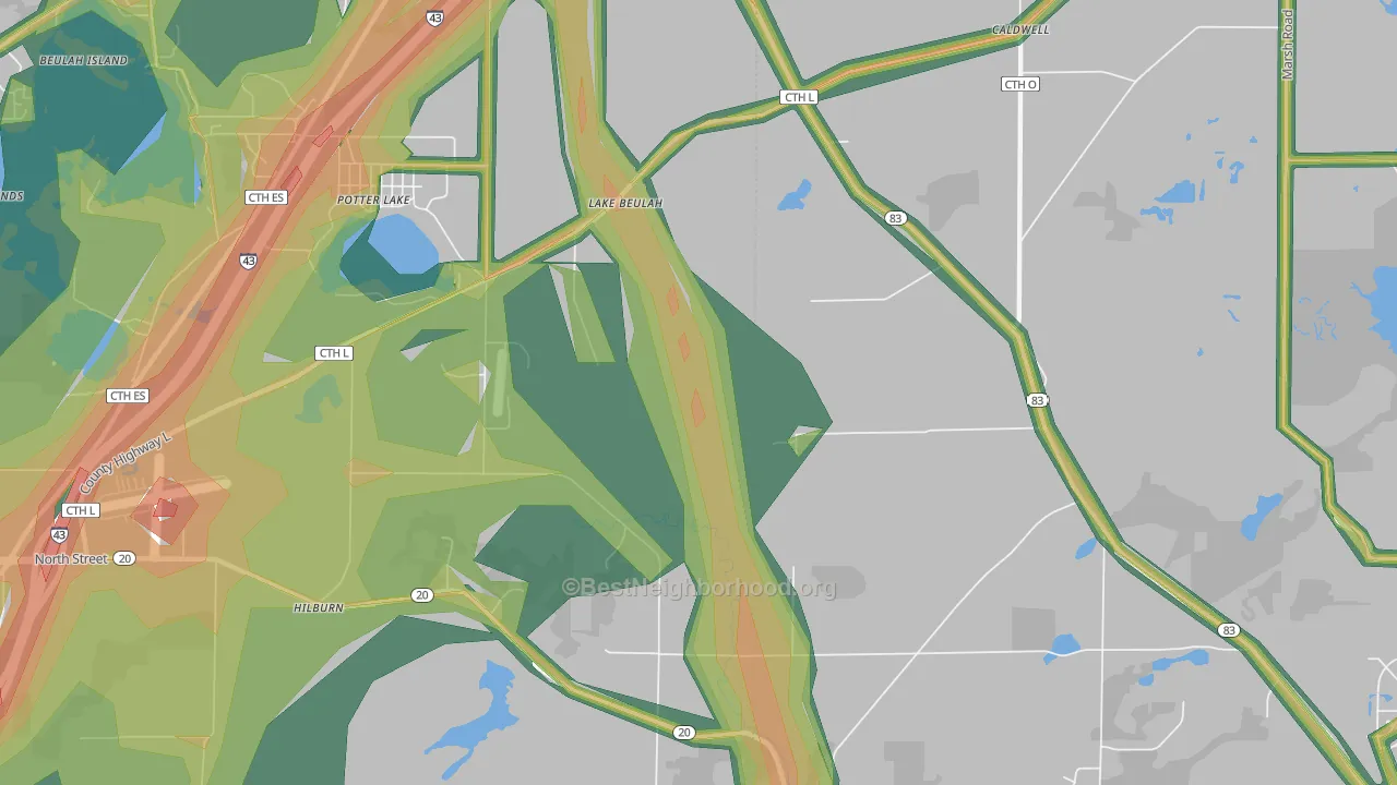 Lake Beulah, WI Map of Noise Levels in Lake Beulah