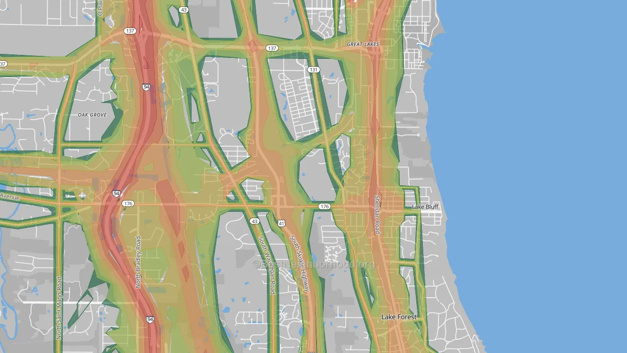 Lake Bluff, IL Map of Noise Levels in Lake Bluff