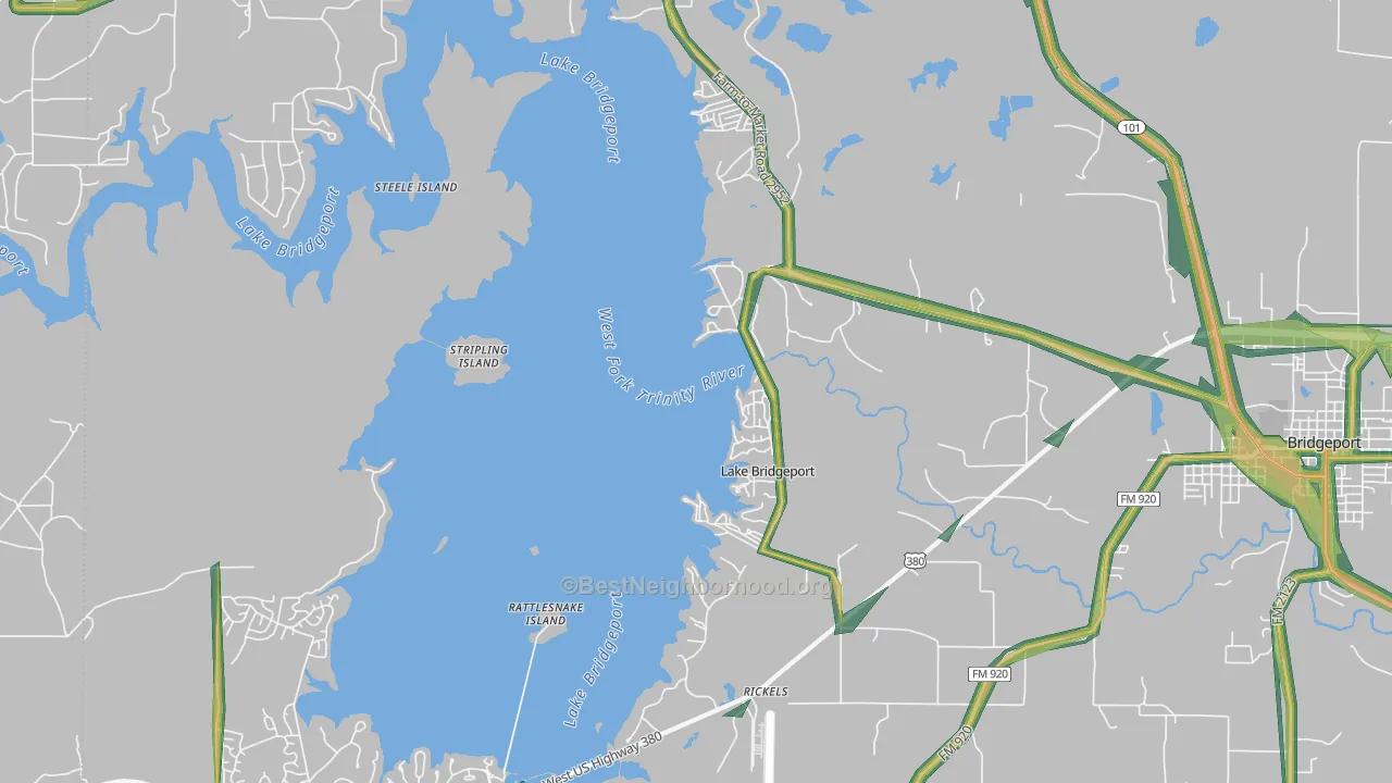 Lake Bridgeport, TX Map of Noise Levels in Lake Bridgeport