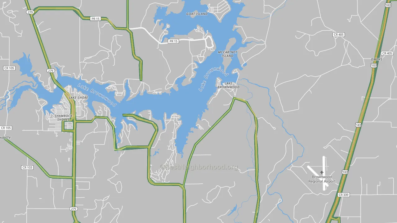 Lake Brownwood, TX Map of Noise Levels in Lake Brownwood