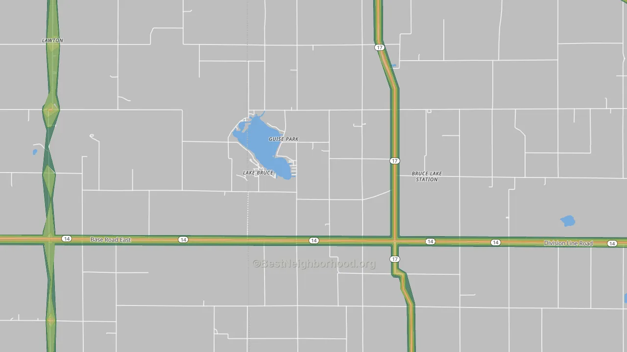 Lake Bruce, IN Map of Noise Levels in Lake Bruce