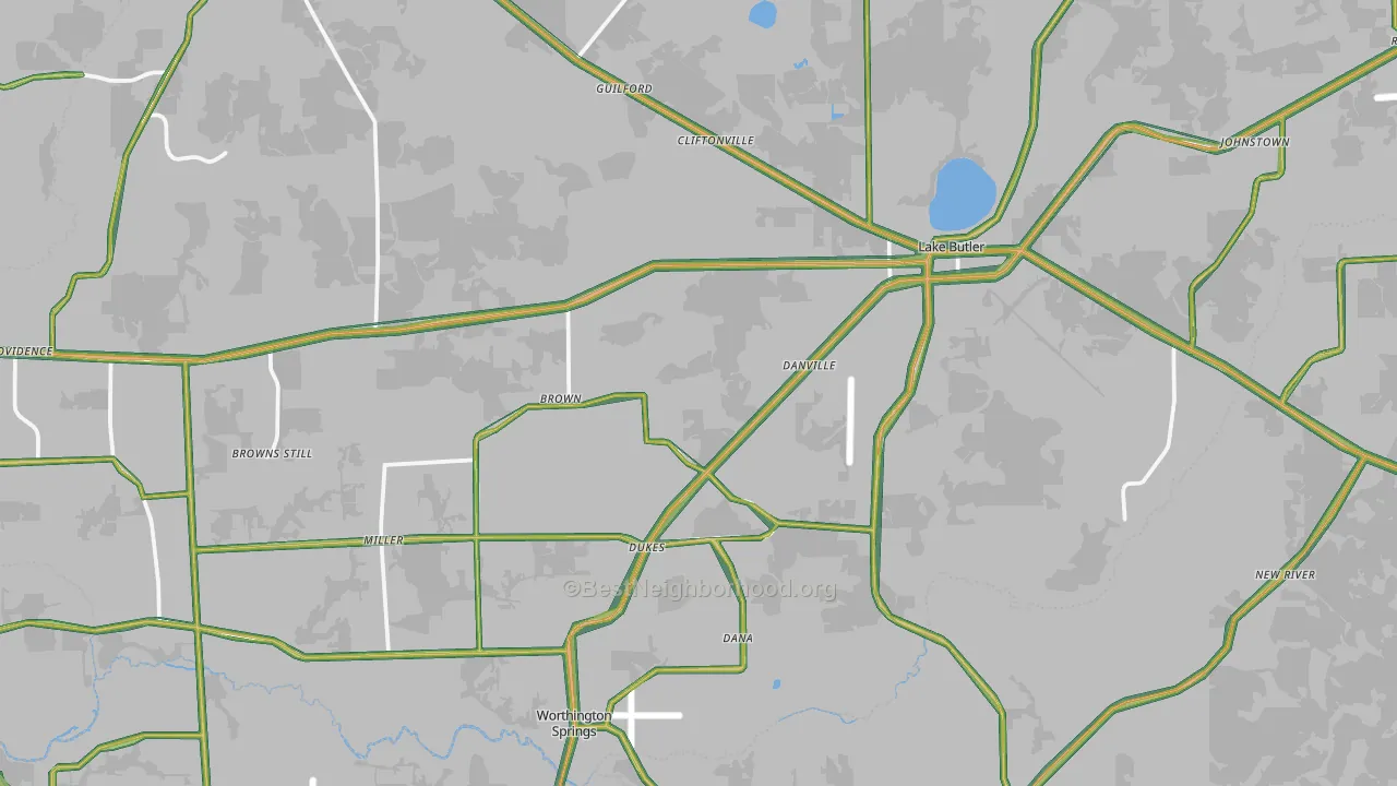 Lake Butler, FL Map of Noise Levels in Lake Butler