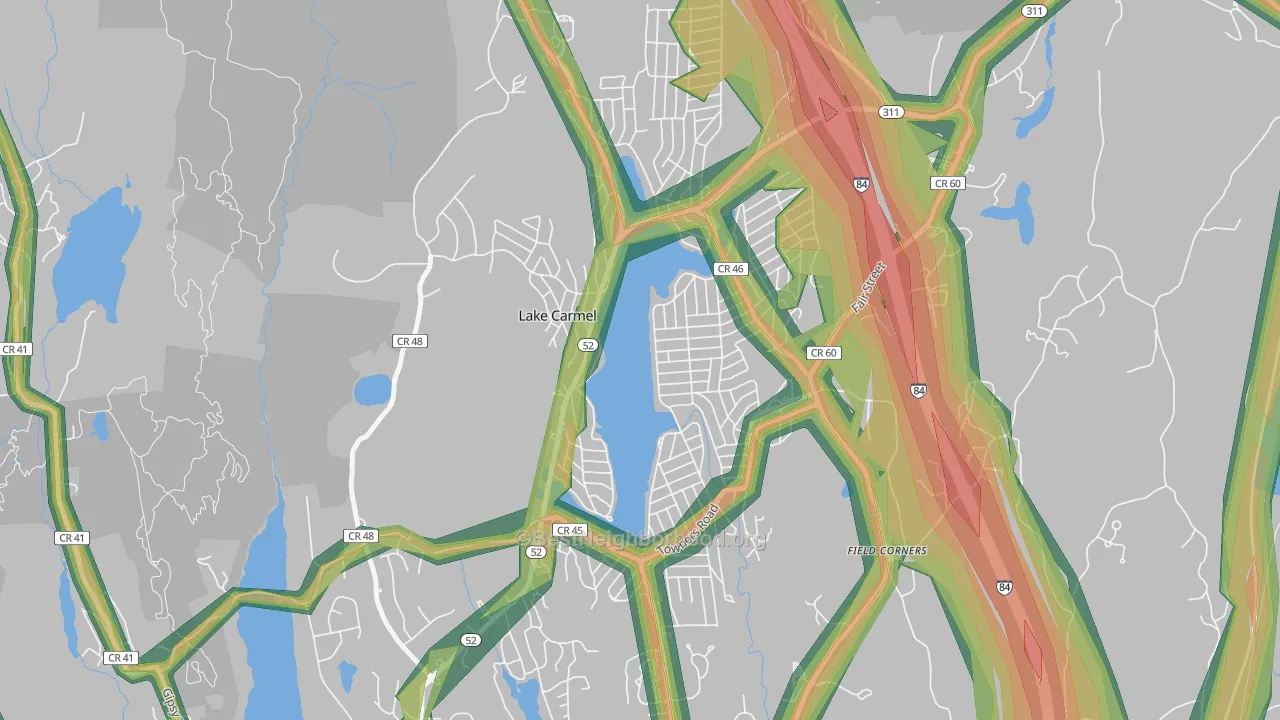 Lake Carmel, NY Map of Noise Levels in Lake Carmel