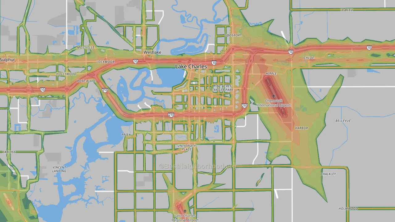 Lake Charles, LA Map of Noise Levels in Lake Charles