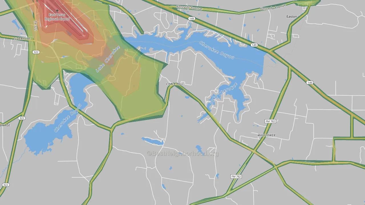 Lake Cherokee, TX Map of Noise Levels in Lake Cherokee