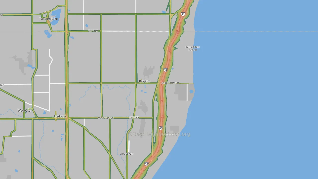 Lake Church, WI Map of Noise Levels in Lake Church