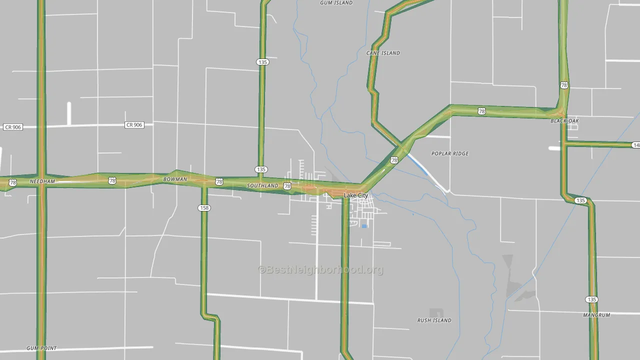 Lake City, AR Map of Noise Levels in Lake City