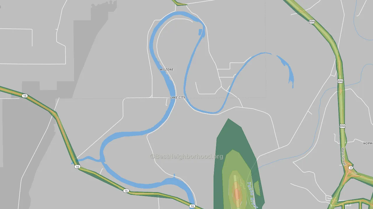 Lake City, MS Map of Noise Levels in Lake City