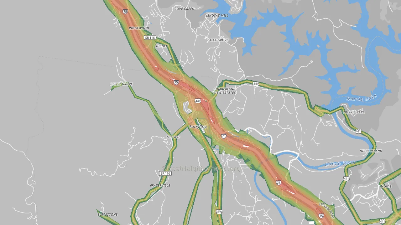 Lake City, TN Map of Noise Levels in Lake City