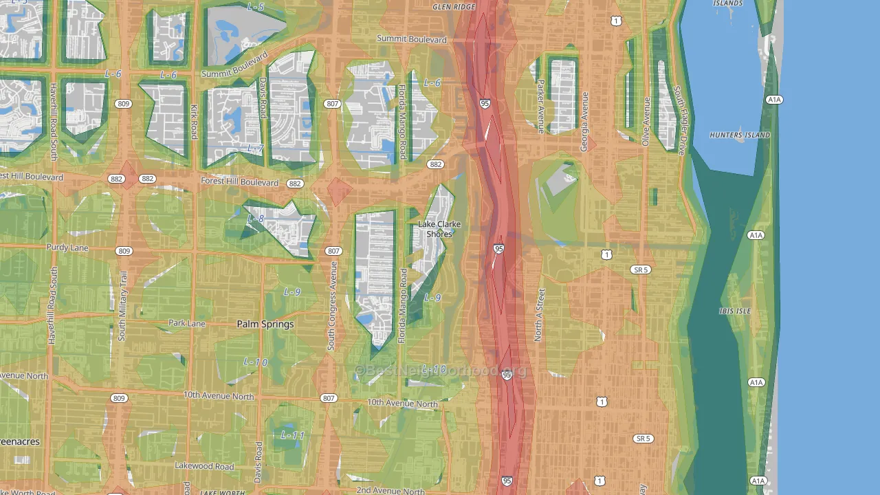 Lake Clarke Shores, FL Map of Noise Levels in Lake Clarke Shores