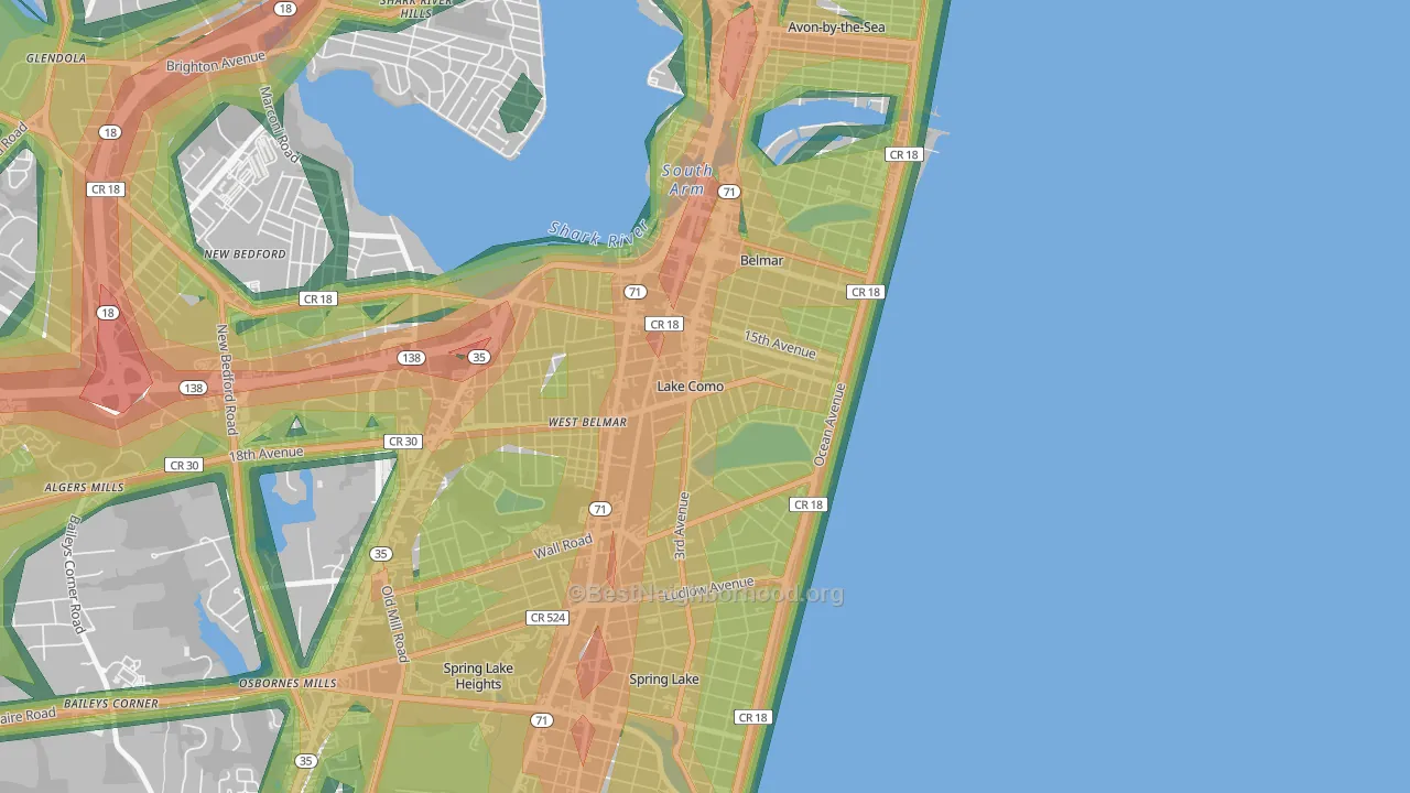 Lake Como, NJ Map of Noise Levels in Lake Como