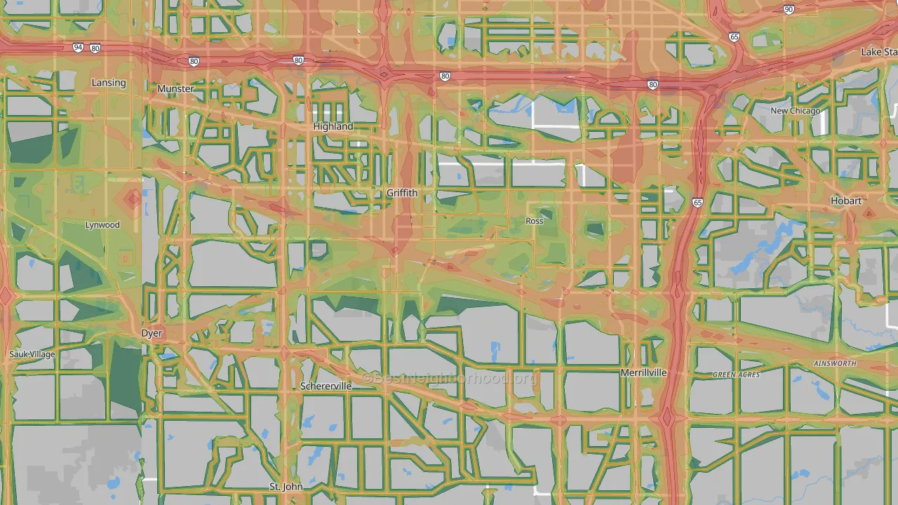 Lake County, IN Map of Noise Levels in Lake County