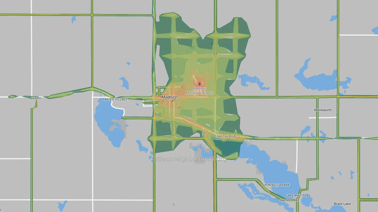 Lake County, SD Map of Noise Levels in Lake County