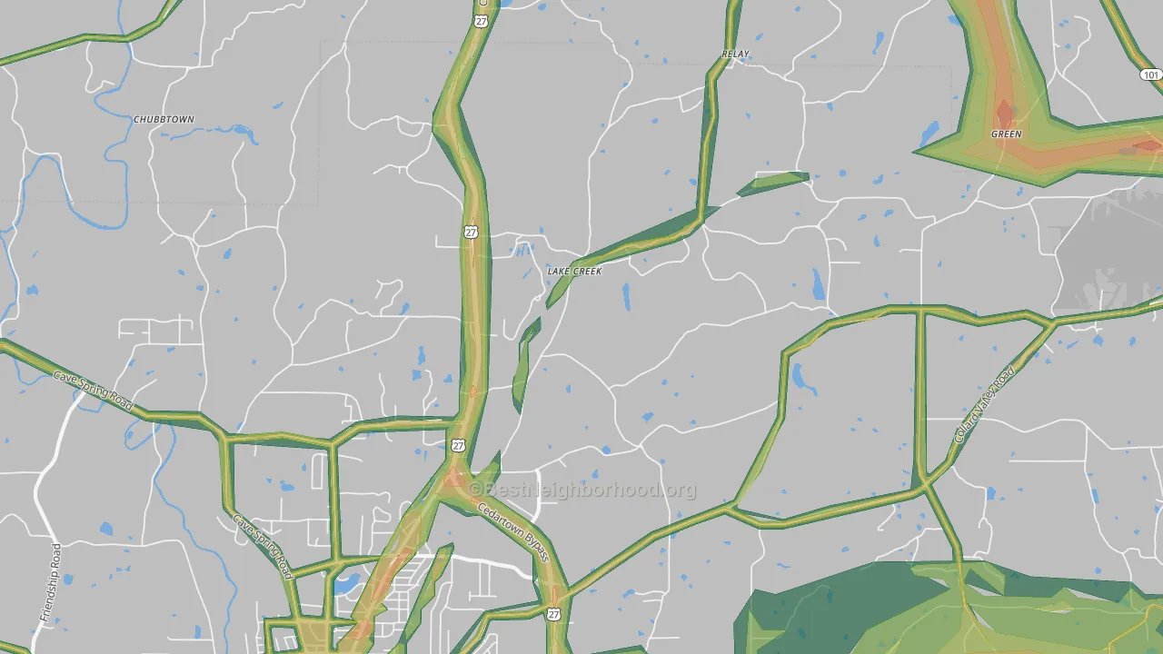 Lake Creek, GA Map of Noise Levels in Lake Creek