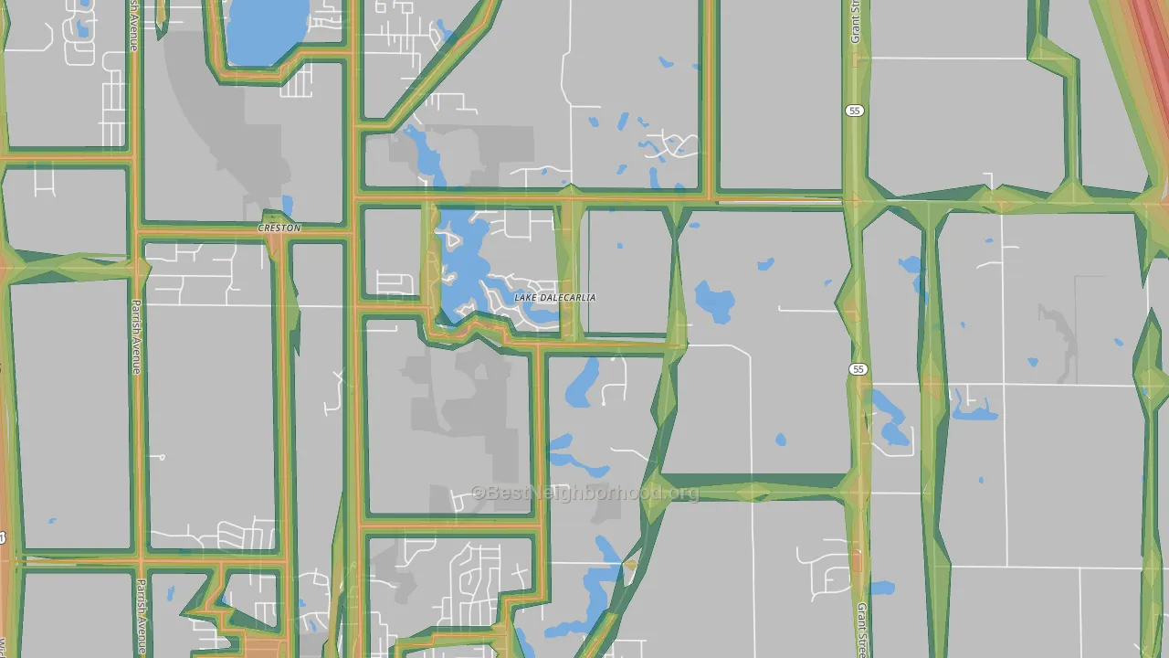 Lake Dalecarlia, IN Map of Noise Levels in Lake Dalecarlia