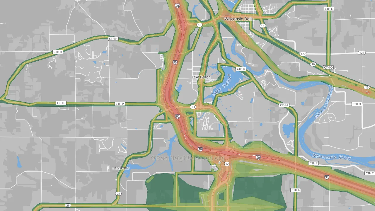 Lake Delton, WI Map of Noise Levels in Lake Delton