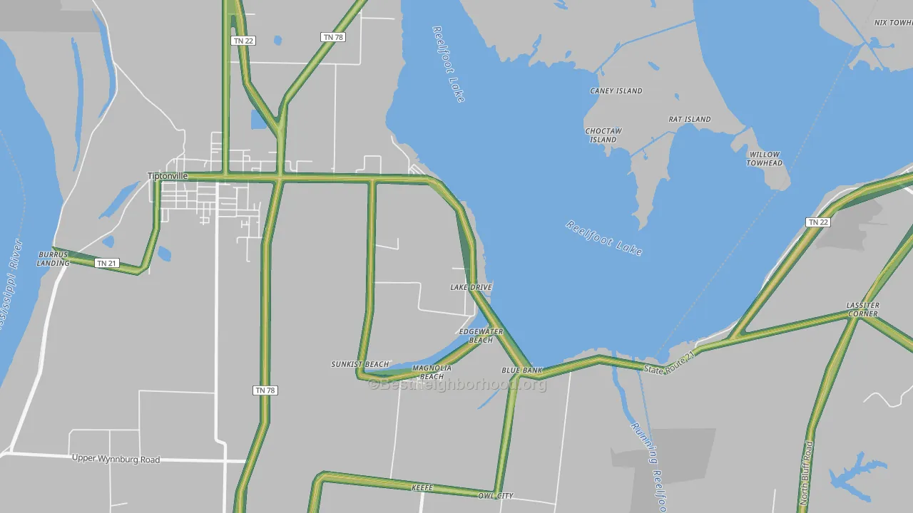 Lake Drive, TN Map of Noise Levels in Lake Drive