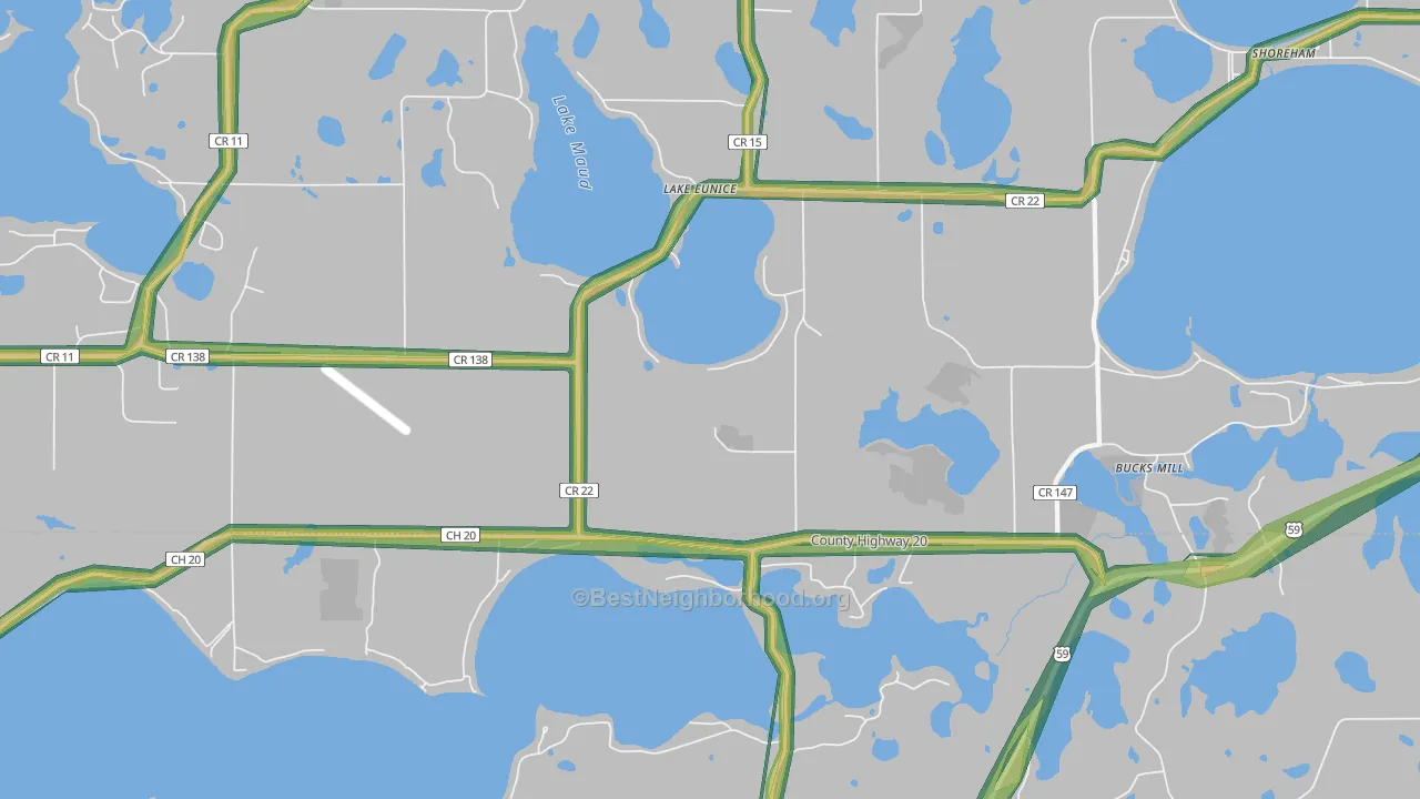Lake Eunice, MN Map of Noise Levels in Lake Eunice