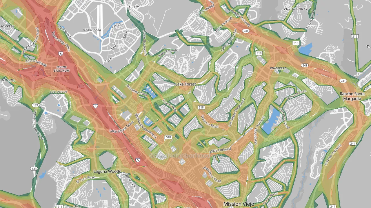 Lake Forest, CA Map of Noise Levels in Lake Forest