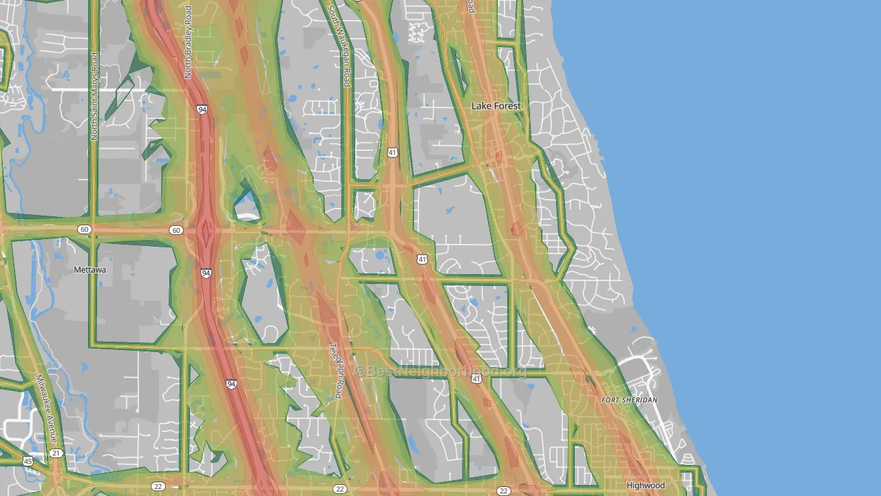 Lake Forest, IL Map of Noise Levels in Lake Forest