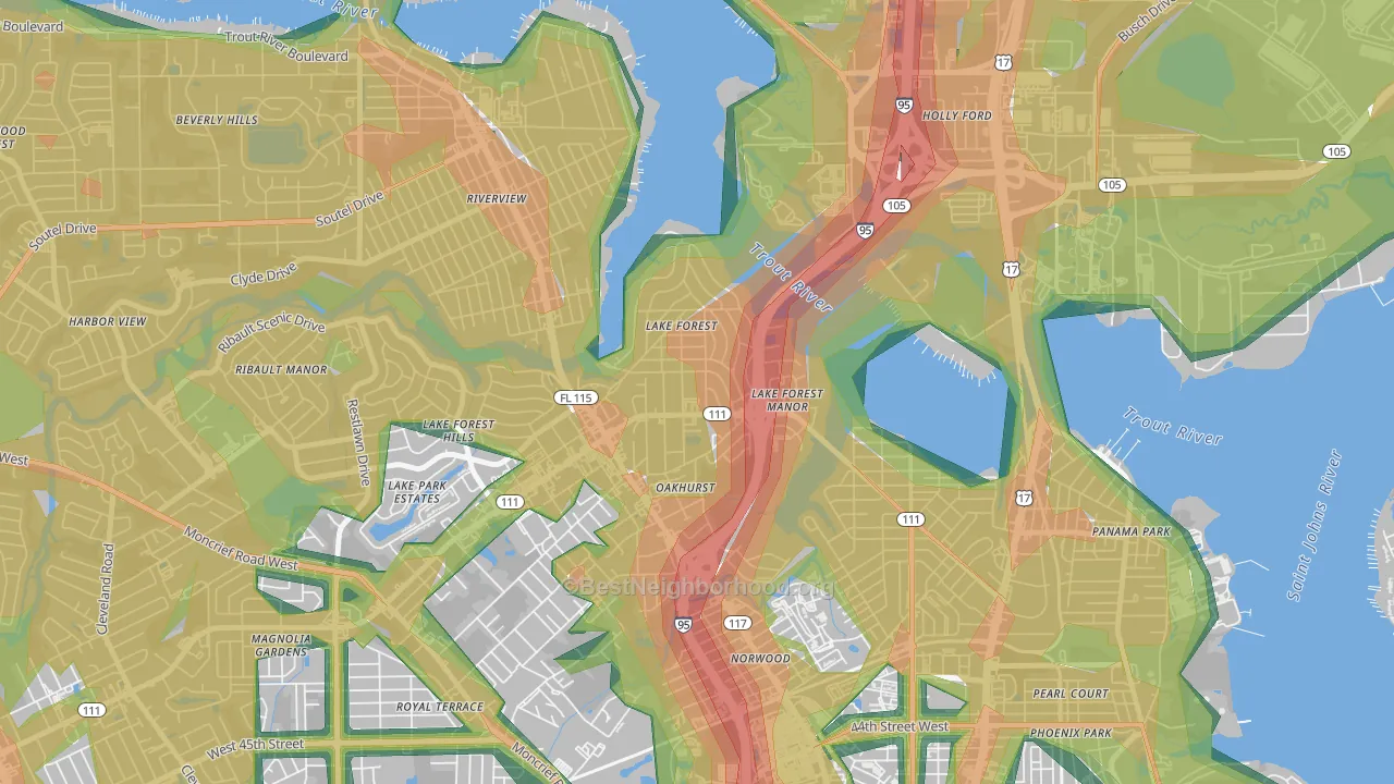 Lake Forest, Jacksonville, FL Map of Noise Levels in Lake Forest