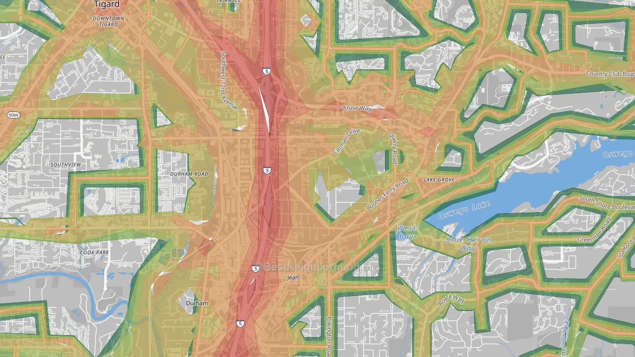 Lake Forest, Lake Oswego, OR Map of Noise Levels in Lake Forest