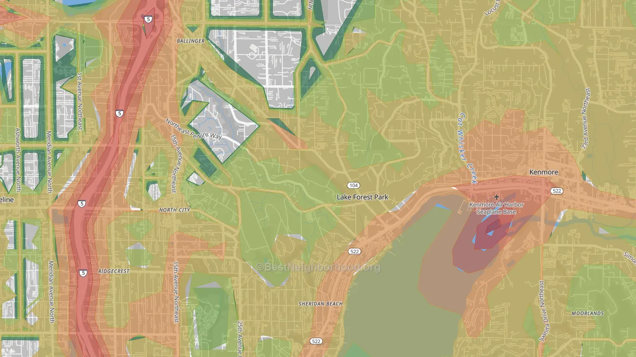 Lake Forest Park, WA Map of Noise Levels in Lake Forest Park