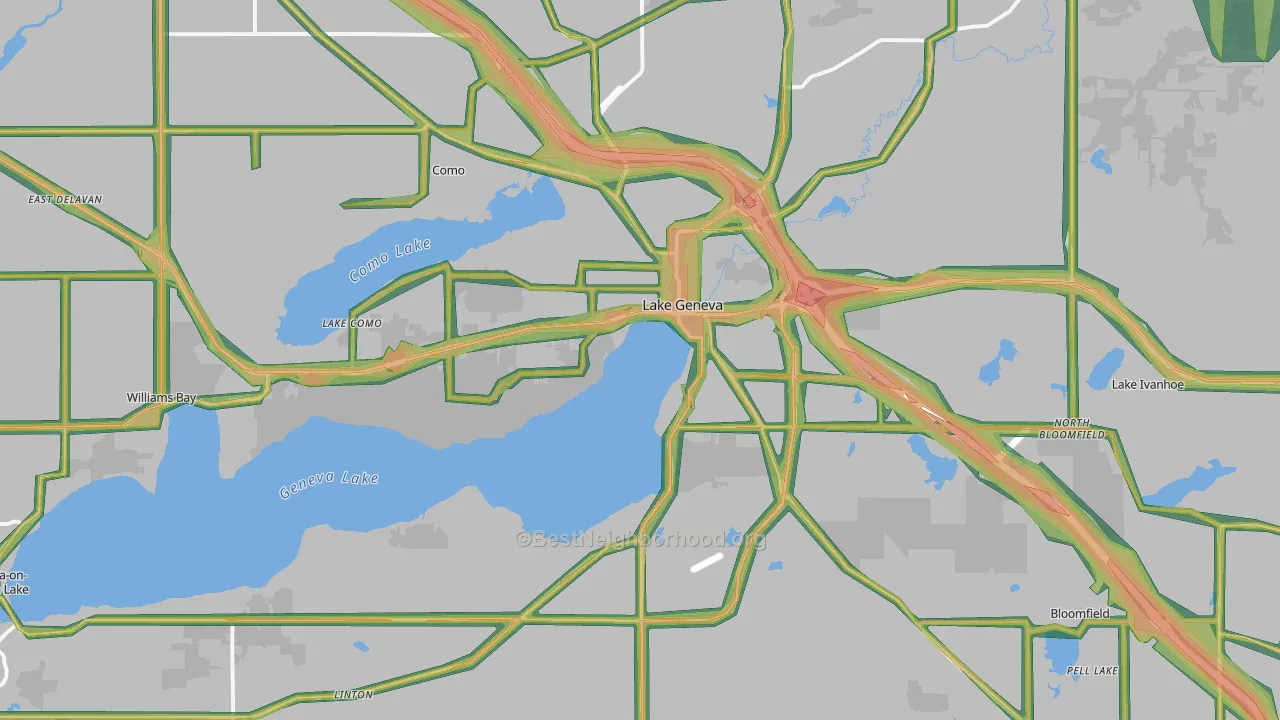 Lake Geneva, WI Map of Noise Levels in Lake Geneva