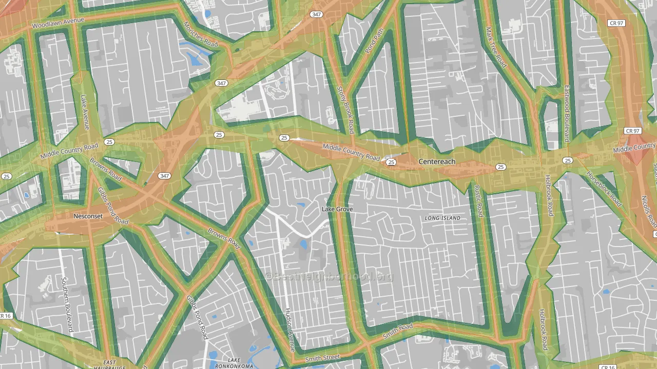 Lake Grove, NY Map of Noise Levels in Lake Grove