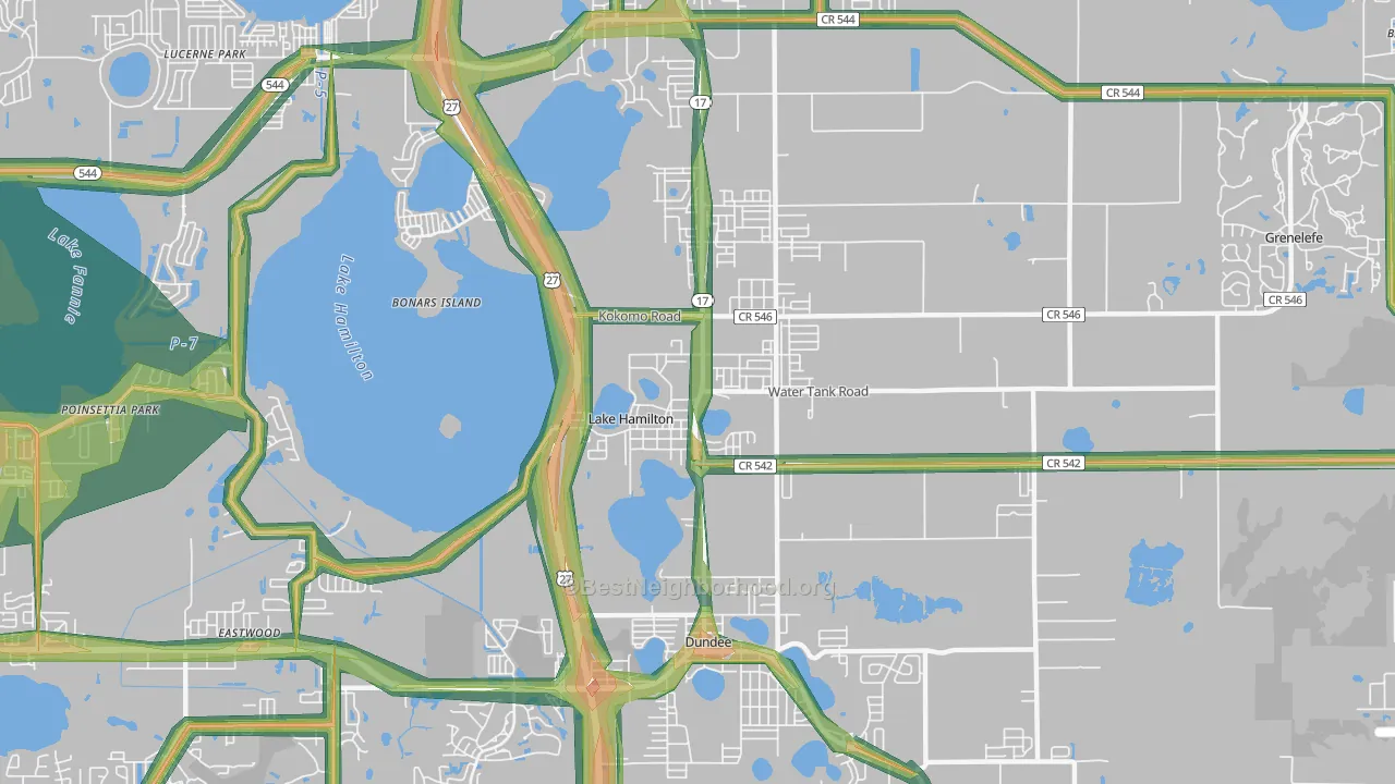 Lake Hamilton, FL Map of Noise Levels in Lake Hamilton