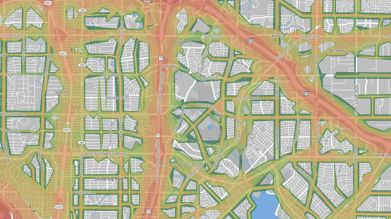 Lake Highlands, Dallas, TX Map of Noise Levels in Lake Highlands