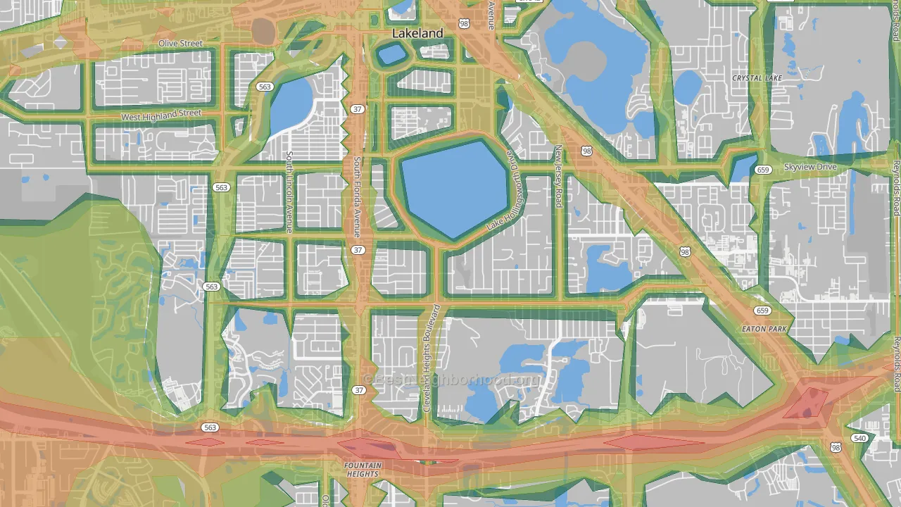 Lake Hollingsworth, Lakeland, FL Map of Noise Levels in Lake Hollingsworth