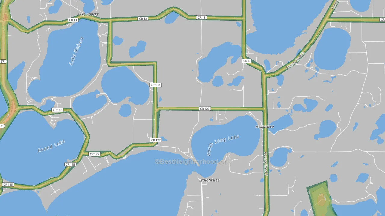 Lake Hubert, MN Map of Noise Levels in Lake Hubert