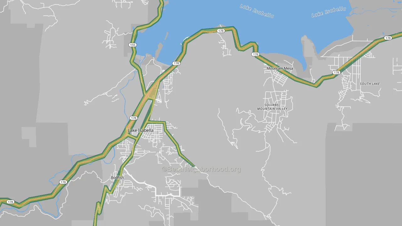 Lake Isabella, CA Map of Noise Levels in Lake Isabella