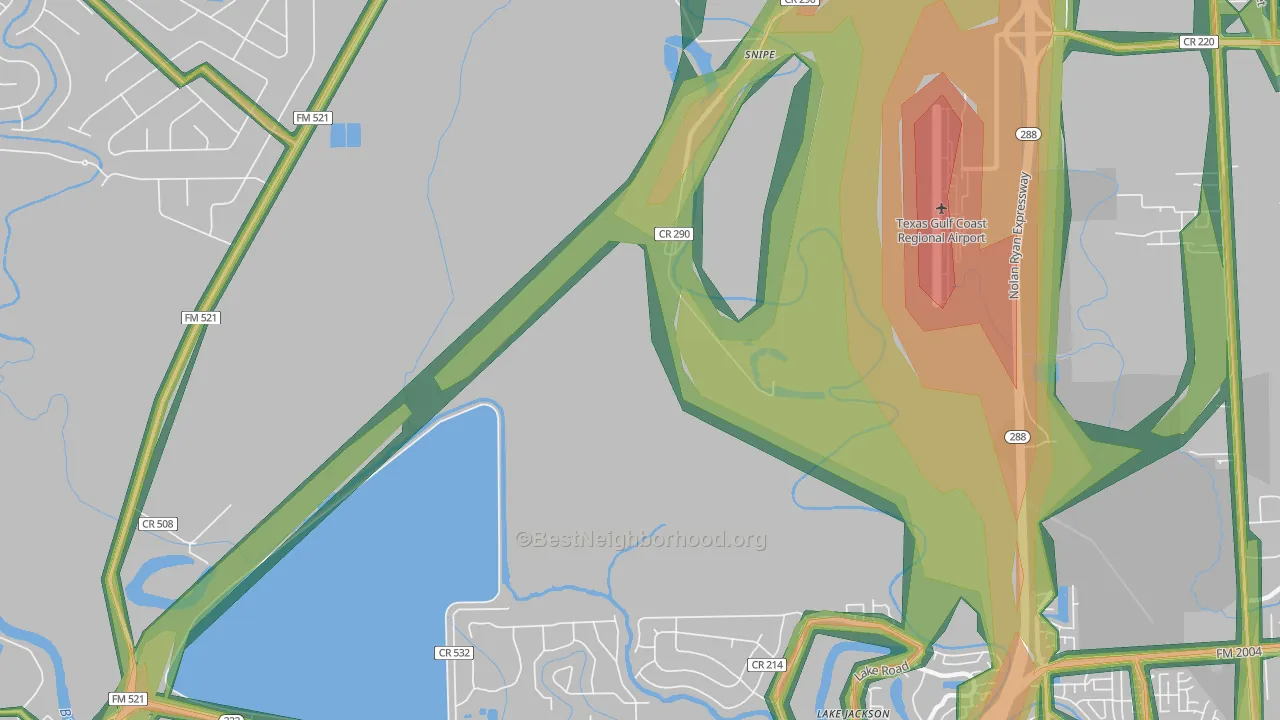 Lake Jackson Farms, TX Map of Noise Levels in Lake Jackson Farms