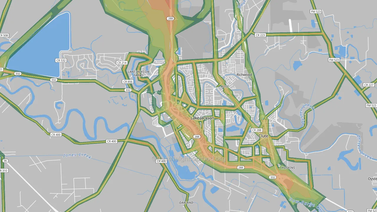 Lake Jackson, TX Map of Noise Levels in Lake Jackson