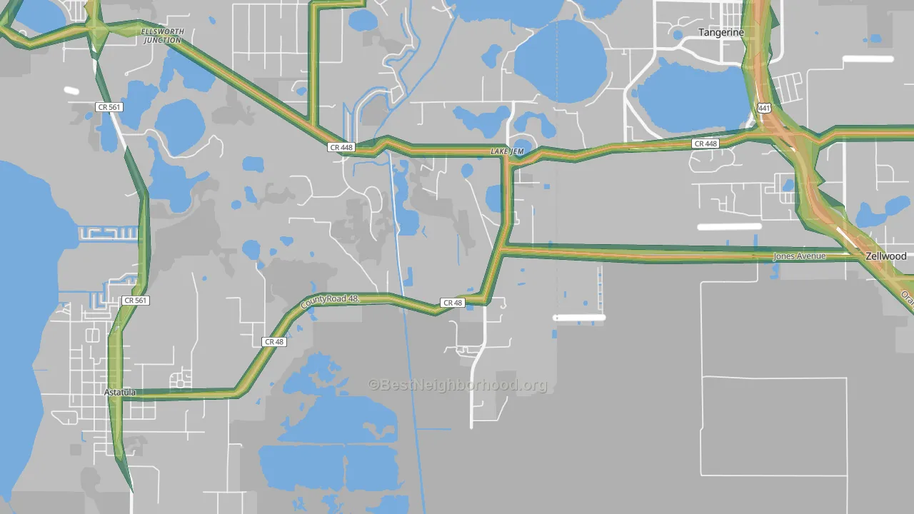 Lake Jem, FL Map of Noise Levels in Lake Jem