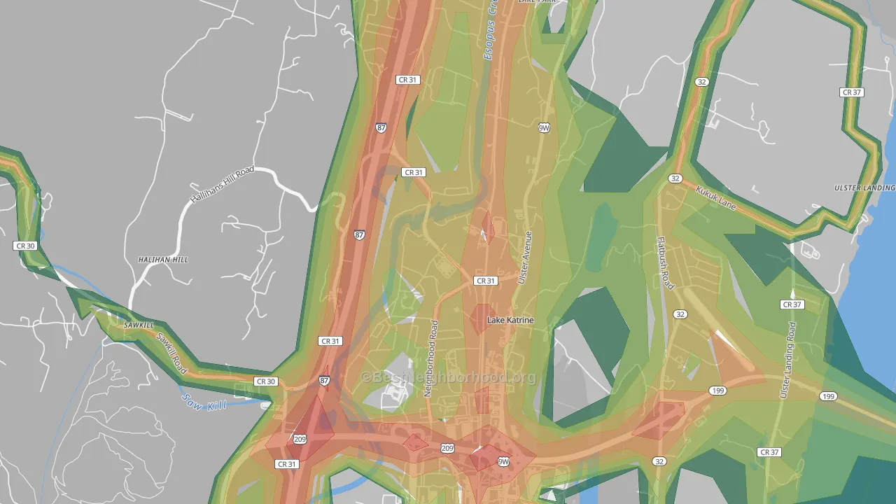 Lake Katrine, NY Map of Noise Levels in Lake Katrine