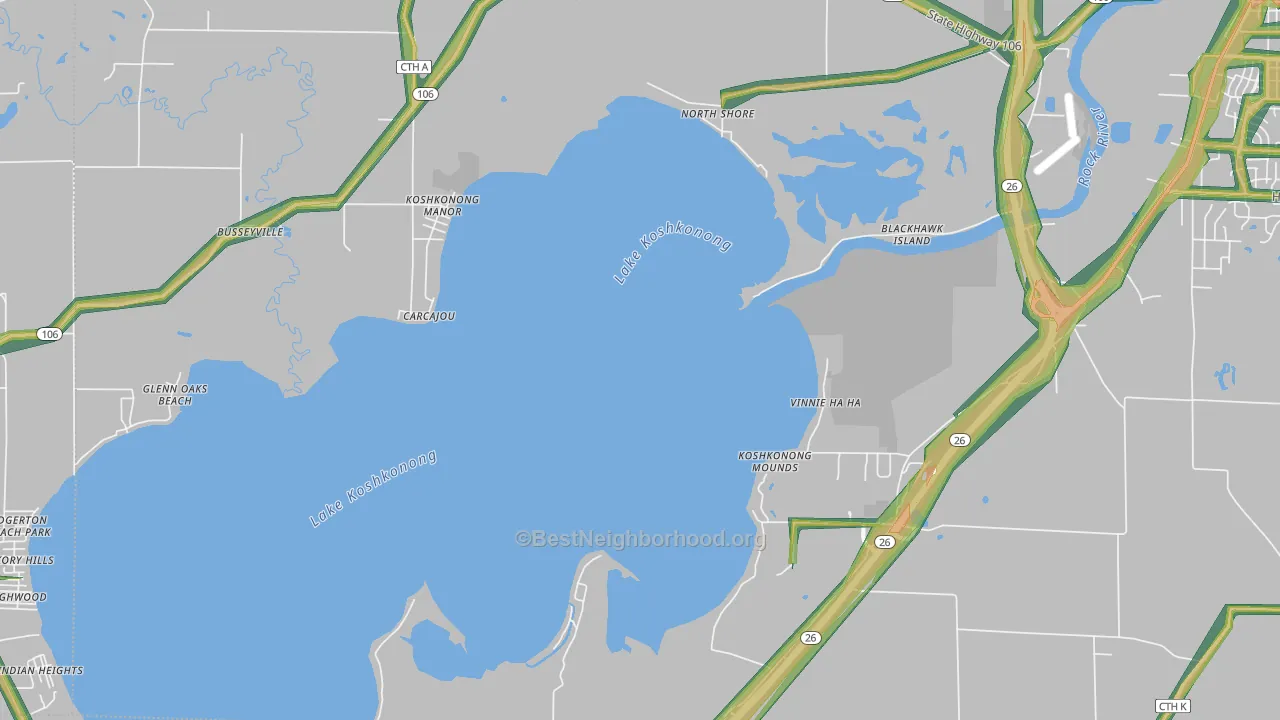 Lake Koshkonong, WI Map of Noise Levels in Lake Koshkonong