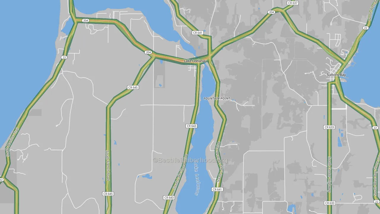 Lake Leelanau, MI Map of Noise Levels in Lake Leelanau