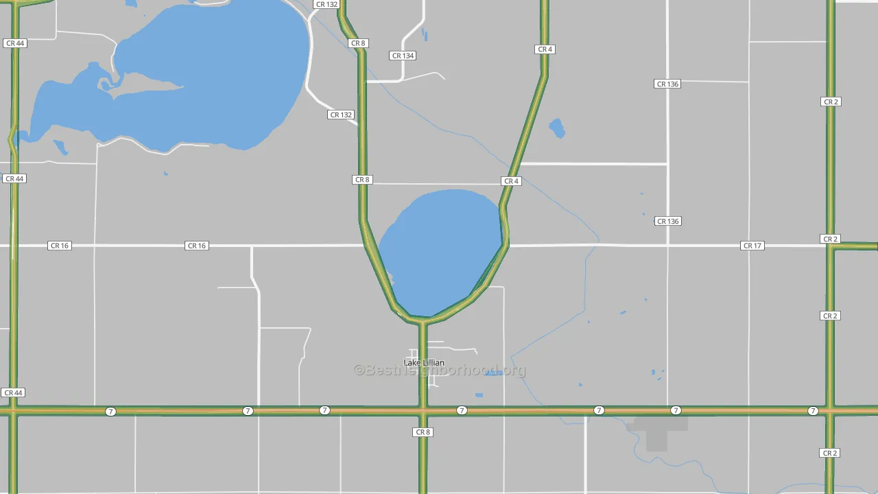 Lake Lillian, MN Map of Noise Levels in Lake Lillian