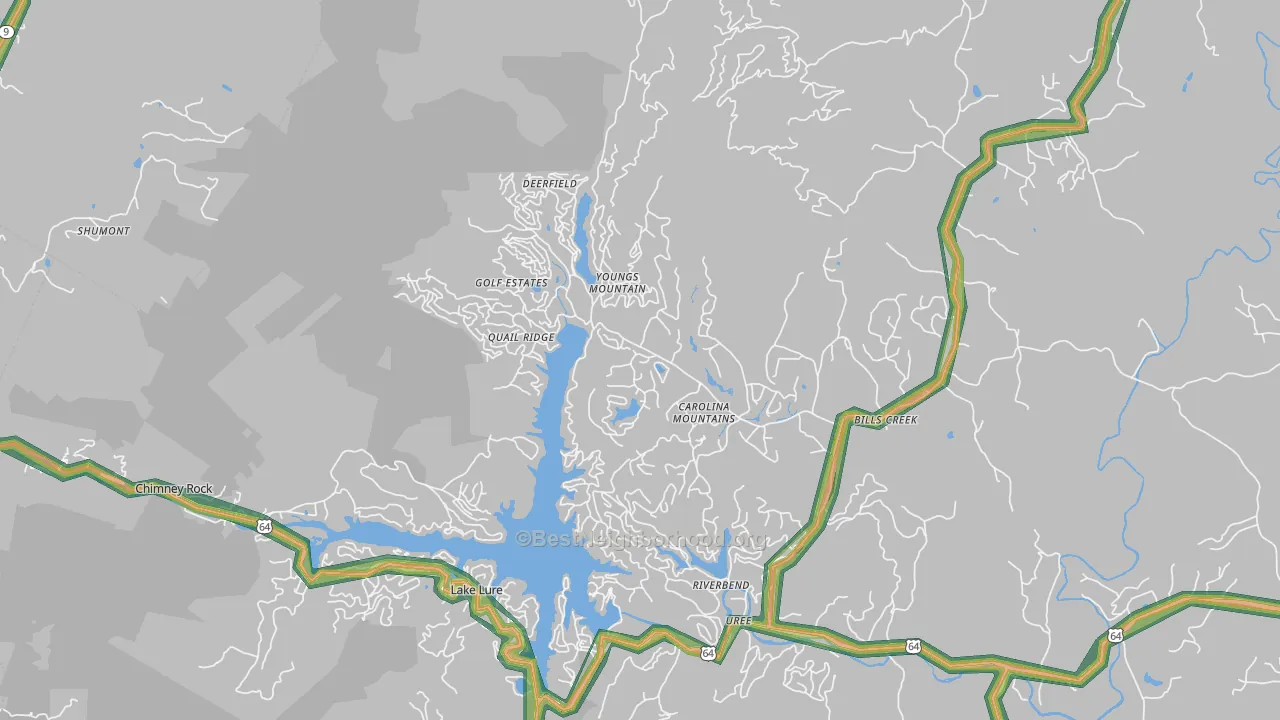 Lake Lure, NC Map of Noise Levels in Lake Lure
