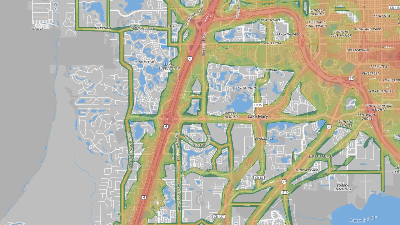 Lake Mary, FL Map of Noise Levels in Lake Mary
