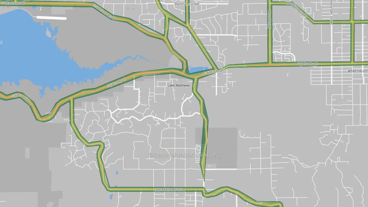 Lake Mathews, CA Map of Noise Levels in Lake Mathews