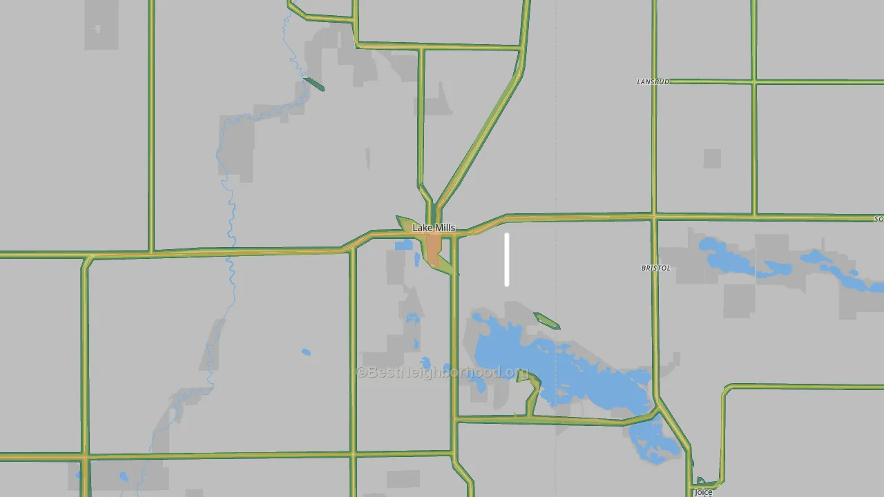Lake Mills, IA Map of Noise Levels in Lake Mills