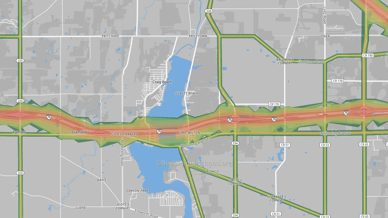 Lake Milton, OH Map of Noise Levels in Lake Milton