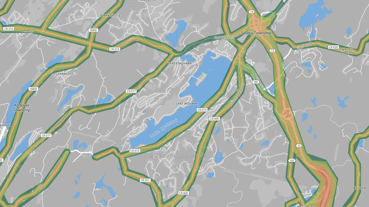 Lake Mohawk, NJ Map of Noise Levels in Lake Mohawk