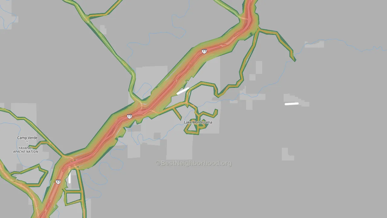 Lake Montezuma, AZ Map of Noise Levels in Lake Montezuma