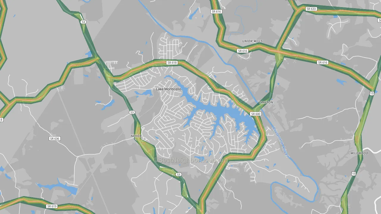 Lake Monticello, VA Map of Noise Levels in Lake Monticello