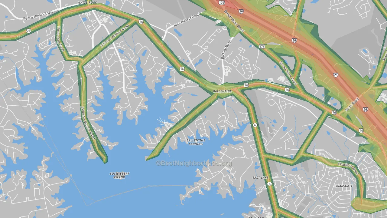 Lake Murray of Richland, SC Map of Noise Levels in Lake Murray of Richland